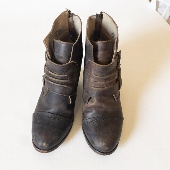 Freebird By Steven Malbc Brown Leather Block Heel Ankle Boots SZ 7 - Picture 14 of 16